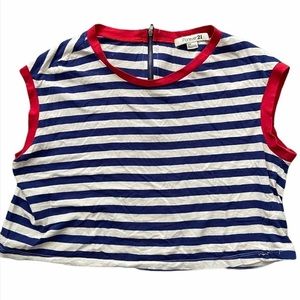 🔴 Forever 21 Navy Stripes w/Red Piping Crop Top